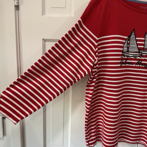 Talbots Top 2X Red Stripe Sailboat Coastal Nautical Preppy Thick Pristine Nice - Picture 4 of 14